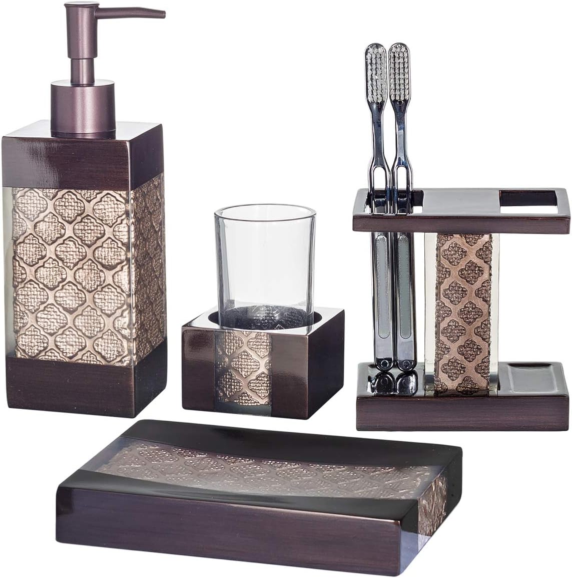 Amazon.com: Dahlia Brown Bathroom Accessory Set Complete - Decorative 4 ...