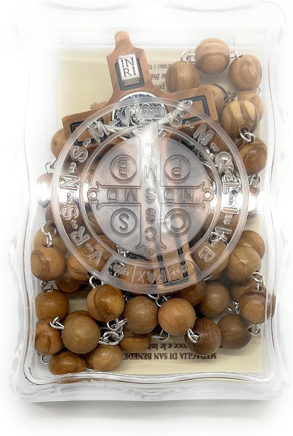 San Francis Imports St. Benedict Rosary, Handcrafted in Italy, Designer Case with Information Pamphlet, Religious Catholic Gift | Made of Olive Wood