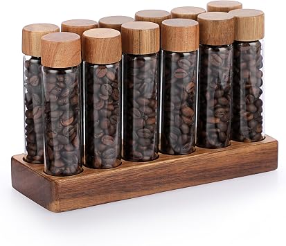 JUXYES Set of 12 Single Dose Coffee Bean Storage Tubes with Lids, 2 fl oz
