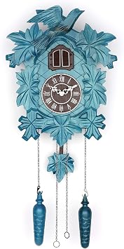 Cukoo Clok with Night Mode, Hand Carved Birds, Weights and Swinging Pendulum Blue