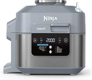 Ninja Speedi Olla rápida, Freidora de aire y Multifunción, 5,7L, comidas para 4 en 15 minutos, Freír con aire, Vapor, Parrilla, Hornar, Asar, Sellar, Cocción lenta y más, en gris, ON400EU