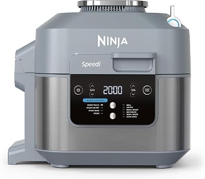 Ninja Speedi Olla rápida, Freidora de aire y Multifunción, 5,7L, comidas para 4 en 15 minutos, Freír con aire, Vapor, Parrilla, Hornar, Asar, Sellar, Cocción lenta y más, en gris, ON400EU