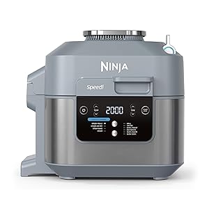 Ninja Speedi Olla rápida, Freidora de aire y Multifunción, 5,7L, comidas para 4 en 15 minutos, Freír con aire, Vapor, Parrilla, Hornar, Asar, Sellar, Cocción lenta y más, en gris, ON400EU