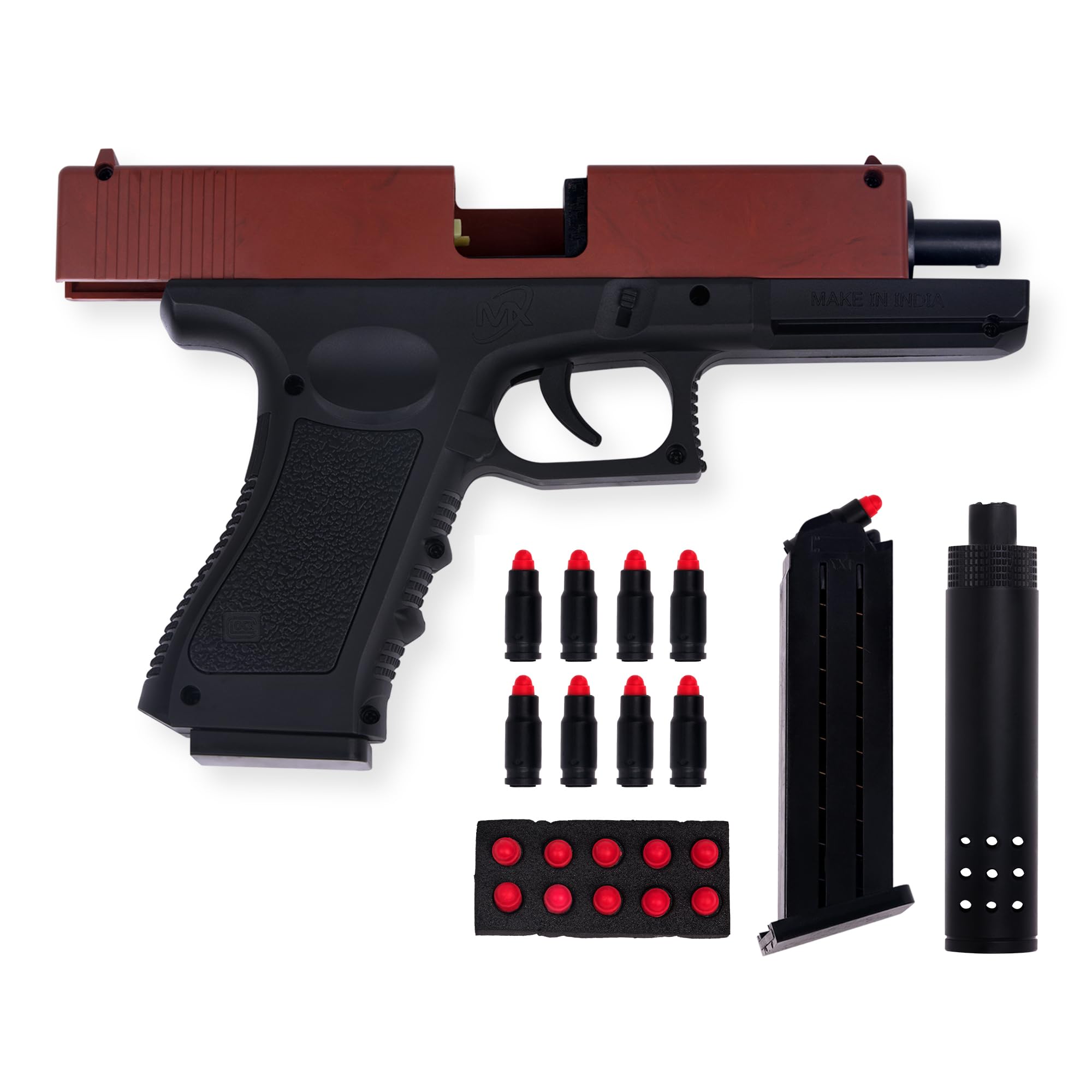 Gex Shooting Game Toy Guns for Kids & Adults Soft Bullets Blaster Gun Pistol with Foam Darts Jump Ejecting Mag Indoor Outdoor Play Toys (Minimum Age 10 Years)