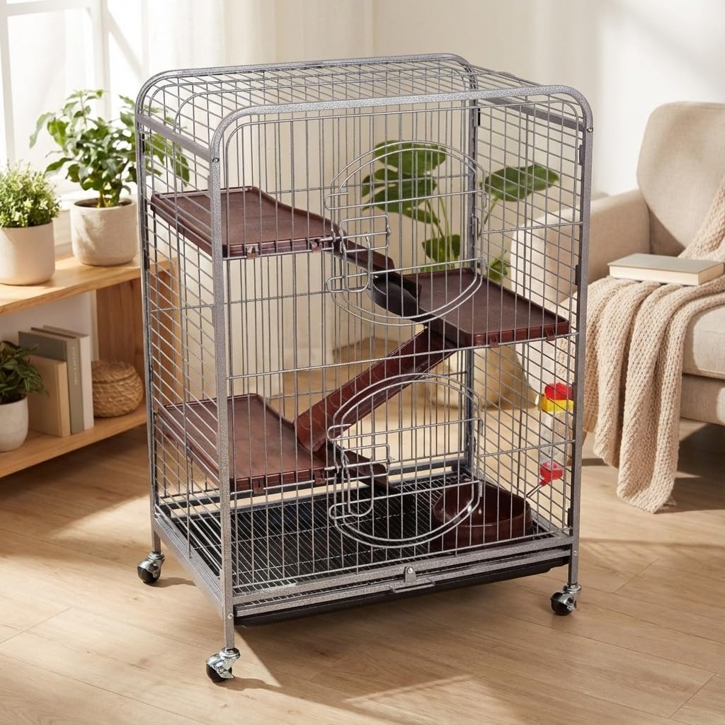 Suinga Jaula para Roedores con Ruedas para Hámster, Hábitar para Hámster, Jaula de Viaje, 64x43x92 cm - Jaula de Hamster