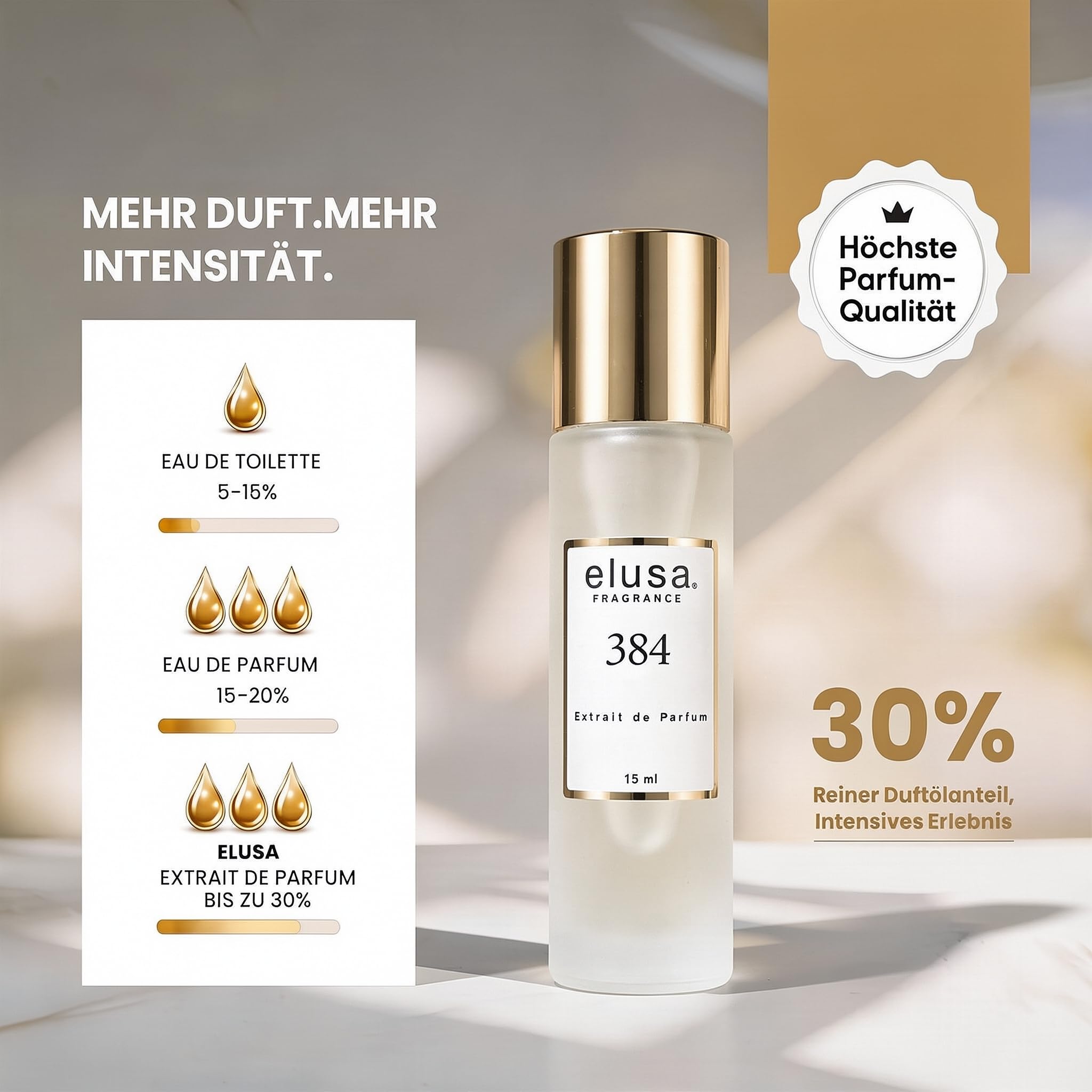 Elusa Fragrance 384 Extrait de Parfum 15ml – Unisex Parfum Damen Herren – Orientalisch Holziger Duft mit Oud, Vanille & Lavendel – Süß, Würzig & Langanhaltend
