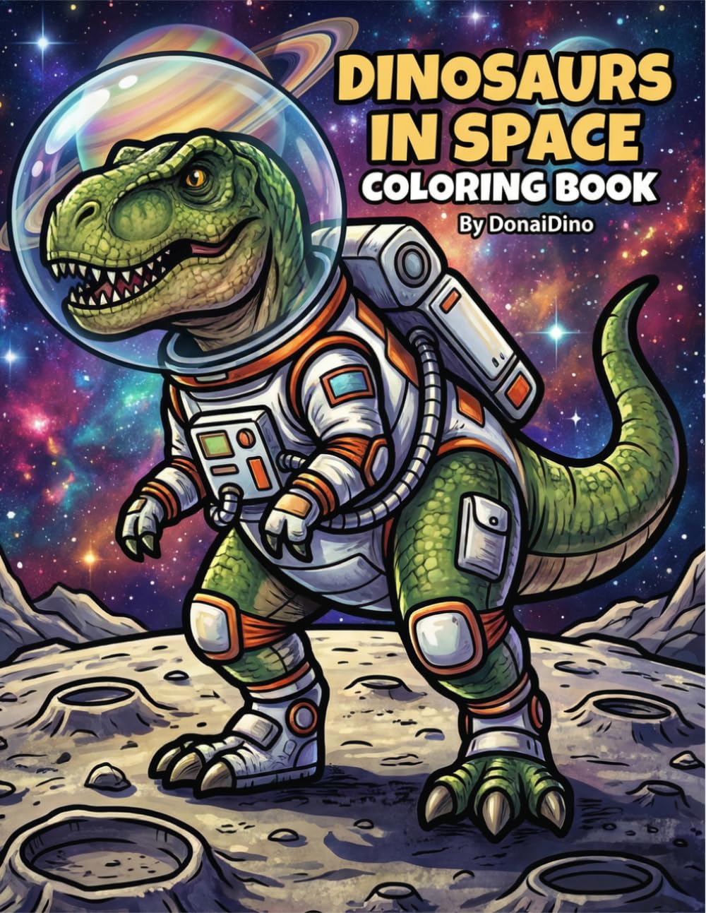 Dinosaurs in Space Coloring Book for Adults and Kids: Fun and Relaxing Galactic Adventures with Prehistoric Creatures and Stellar Designs