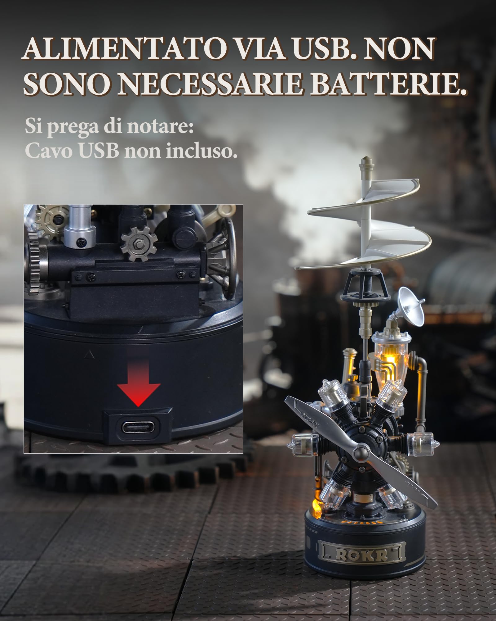 ROKR Puzzle 3D Modello di Assemblaggio Meccanico Elicottero rotante, Modellismo da Costruire Adulti Plastica Metallo, Città Industriale dei Regali Artigianali Fai da Te (Rotating Helicopter)