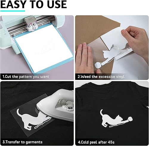 Miniatura 7 de Paquete de vinilo de transferencia térmica (HTV) blanco y negro 12 x 10 pulgadas de vinilo blanco y negro para planchar en camisetas, vinilo de