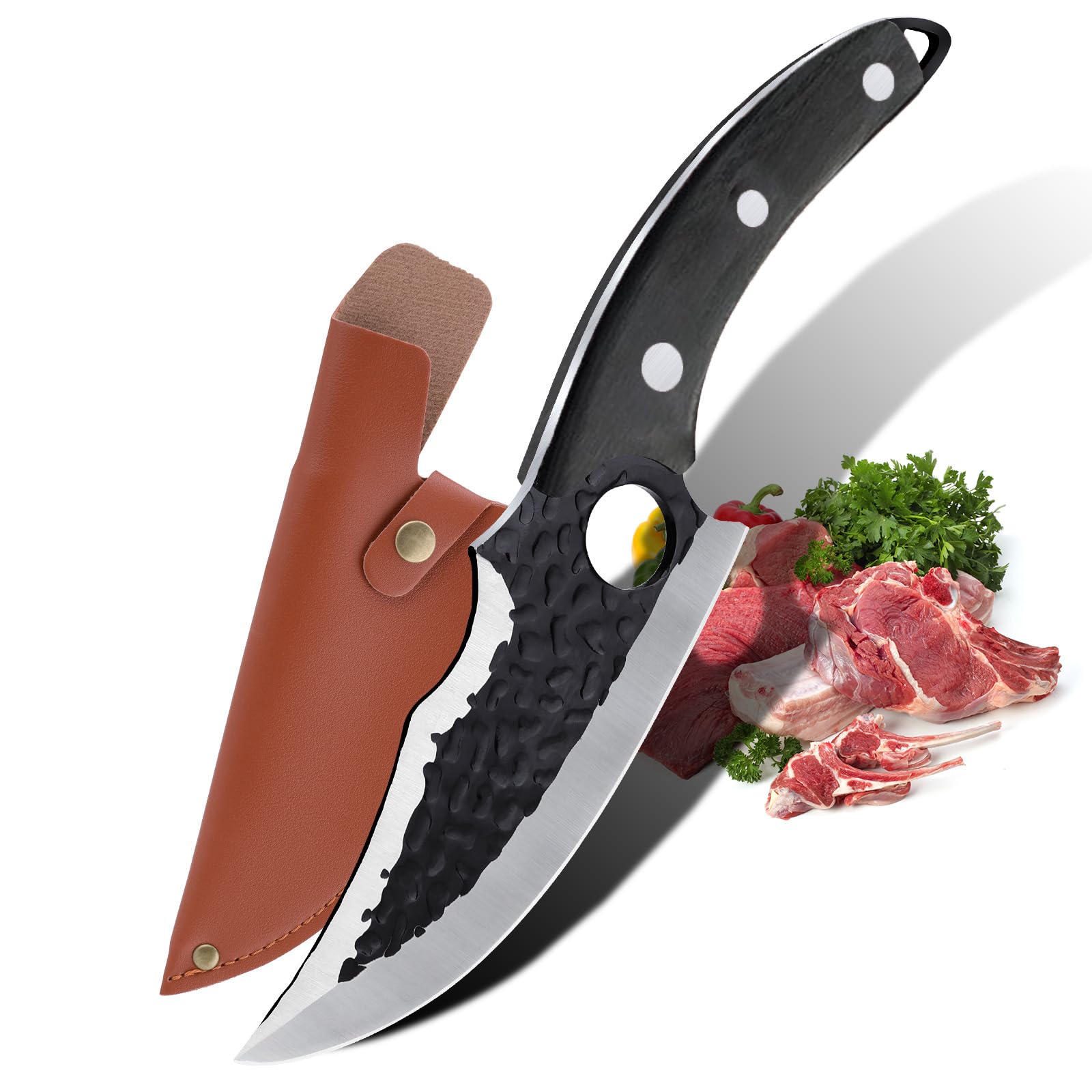 Hand Forged Chef Knife,6 Inch Viking Knife Butcher Boning Knife With Leather Sheath,Handmade Japanese Steel Kitchen Chef Knife,Meat Vegetable Cutting