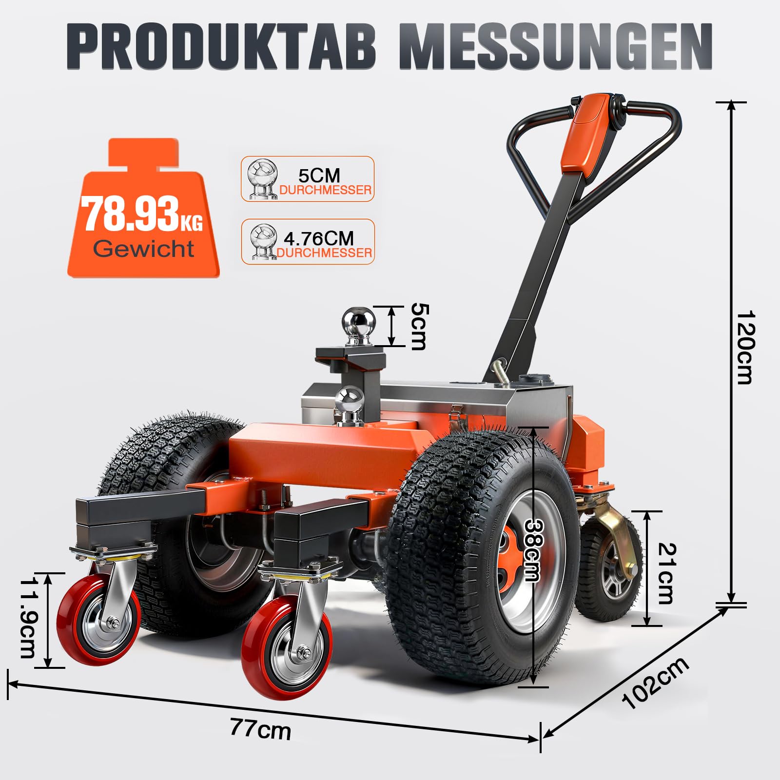 Elektrischer Anhänger Dolly mit 2 Kuppelkugeln(50mm&47.6mm), Elektrischer Trailer Mover MaxTraglast 3400kg mit Geländerädern, Höhenverstellbar, Vorwärts/Rückwärts/Bremsschalter für RV, Boot, Wohnmobil