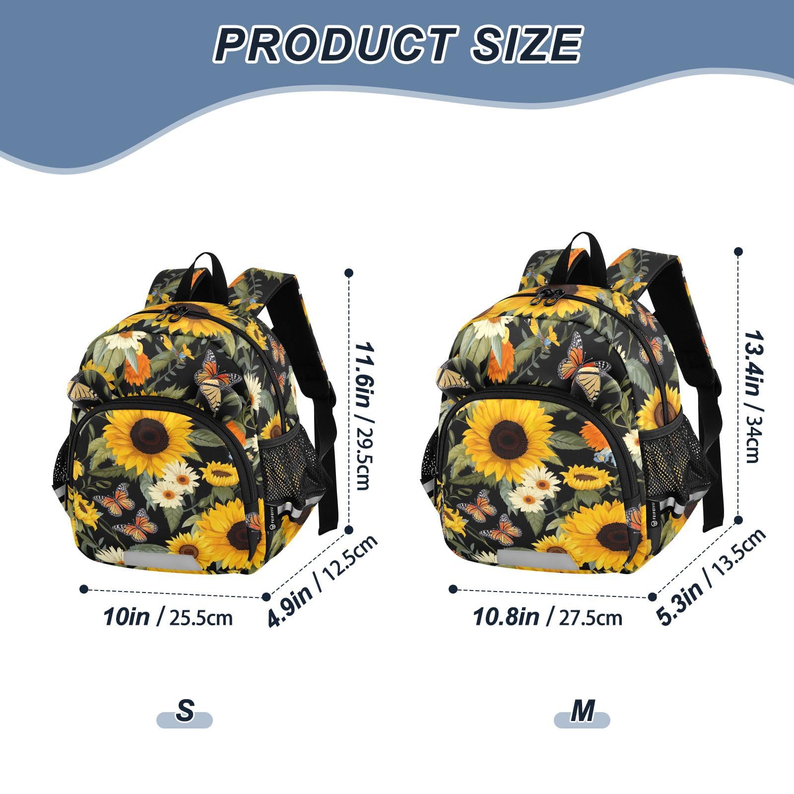 Butterflies Sunflowers Black Toddler Harness Backpack for Boys Girls 3-6 Years Kids Backpack with Anti Lost Safety Leash Child Leash Backpack for Travel Preschool Walking