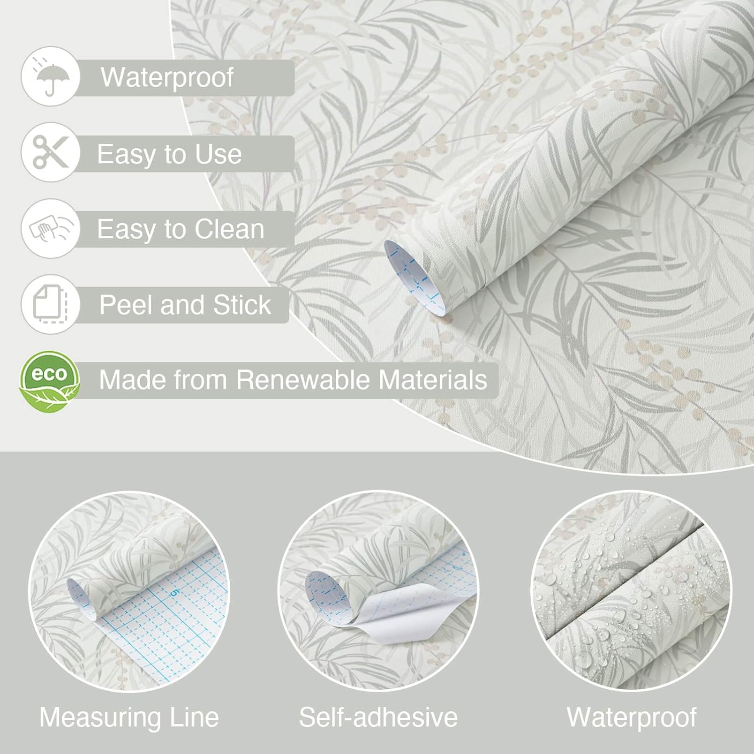 Vintage Wallpaper Beige Peel and Stick Wallpaper Green Leaf Wall Paper Berry Contact Paper for Cabinets Vinyl Renter Friendly Waterproof Self-Adhesive Bathroom Kitchen Bedroom 17.3" x 78.7"