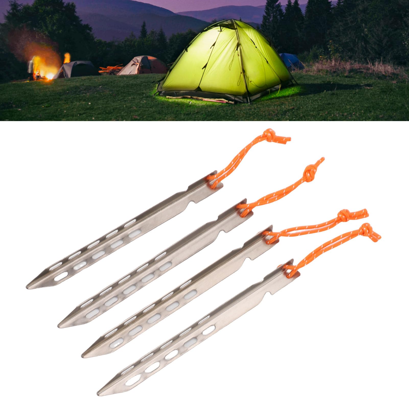 4 estacas para Tienda de campaña con Cuerda de aleación de Ti en Forma de V para Acampar al Aire, Playa, césped, Color Plateado, Ligero, Resistente al óxido, Alta Resistencia a