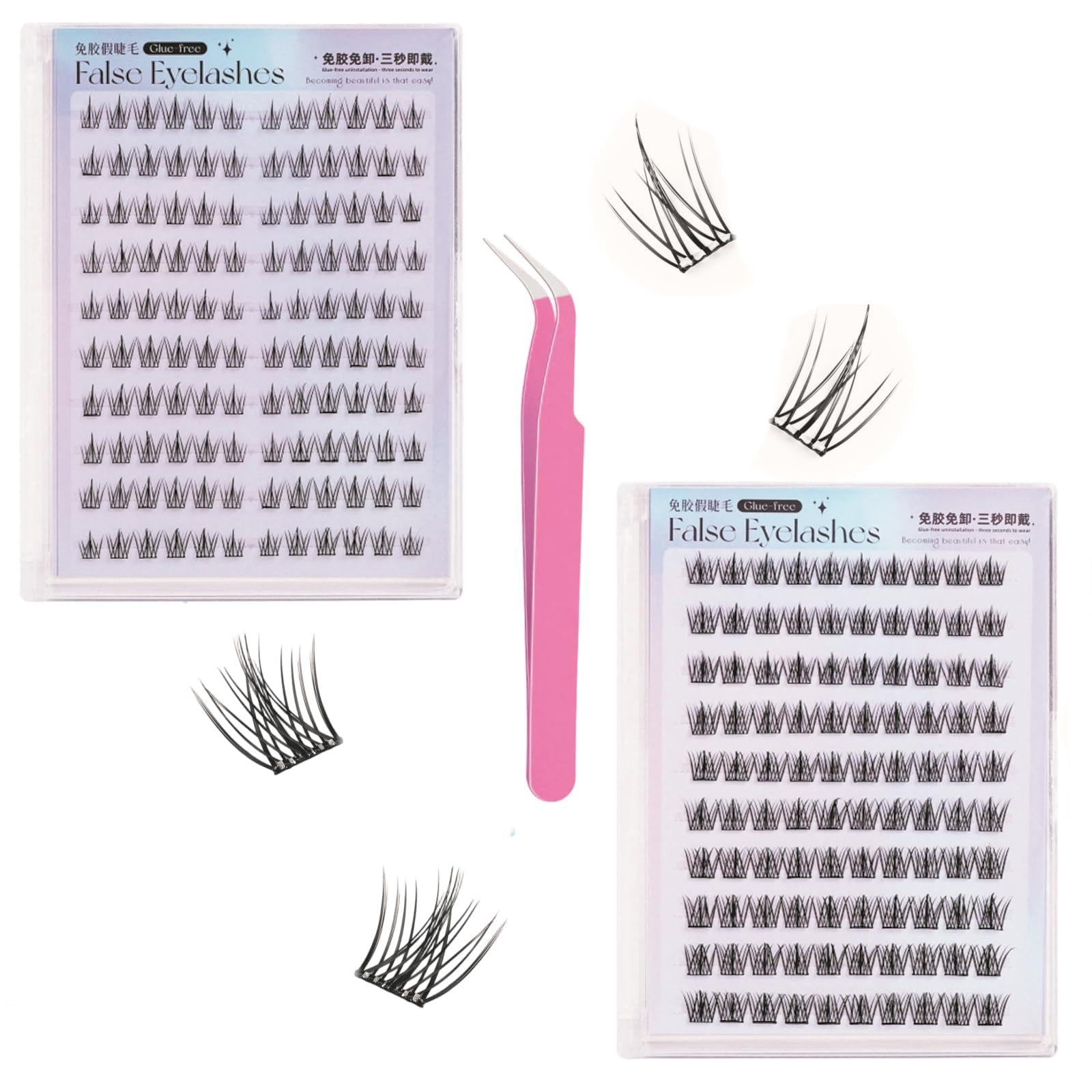 2 Boxes Cluster Lashes, Eye Lashes For Women, No Glue False Eyelashes With Tweezers,120 Pcs Sunflower Lashes & 100 Pcs Mixed Lashes, Easy To Apply For Daily Beauty And Special Events-picture-52