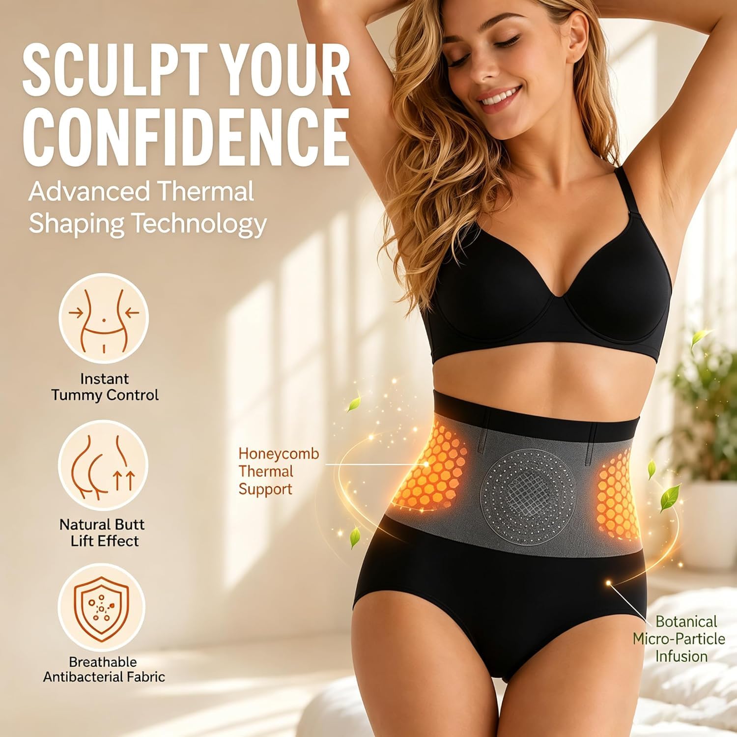 Moringa 4-in-1 Mikropartikel Sculpting & Fettverbrennungs-Shorts,Thermogene Fettverbrennungs-Formungsshorts,Nahtlose Shapewear-Hose mit hohem Bund und Bauchkontrolle für Damen,Yoga(L)