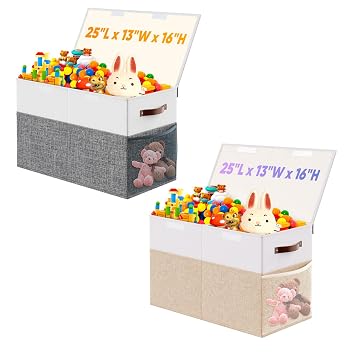 Large Toy Box, Collapsible Storage Bins with Lids, Toy Storage Organizer Toddler Bin Boxes for Kids, Boys, Girls, Toys Chest Storage Basket for Nursery, Living Room, Playroom, Bedroom, Gray