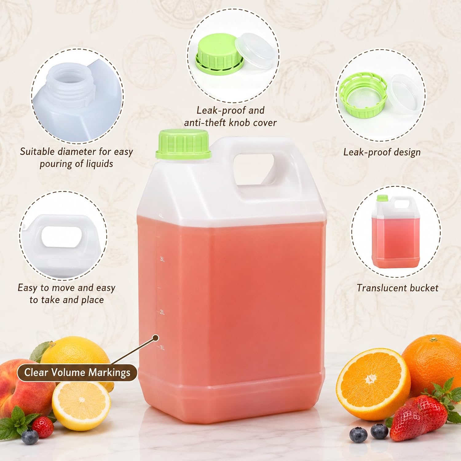 ASEVAT 2 Pack 4L Plastic Jugs with Pump and Measuring Cups, Heavy-Duty Liquid Storage Containers for Cleaning Solutions, Detergent, Home and Commercial Use