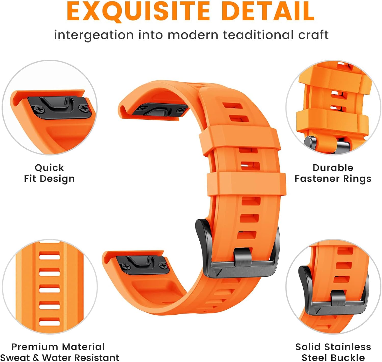 NotoCity Compatible with Fenix 7/Fenix 6/Fenix 5 Band,QuickFit 22mm Silicone Watch Band for Fenix 8 47mm/Fenix 7 Pro/Fenix 6 Pro/Fenix 5 Plus/Approach S70/S62/S60/Epix 2 Pro 47mm(Orange) - Image 3