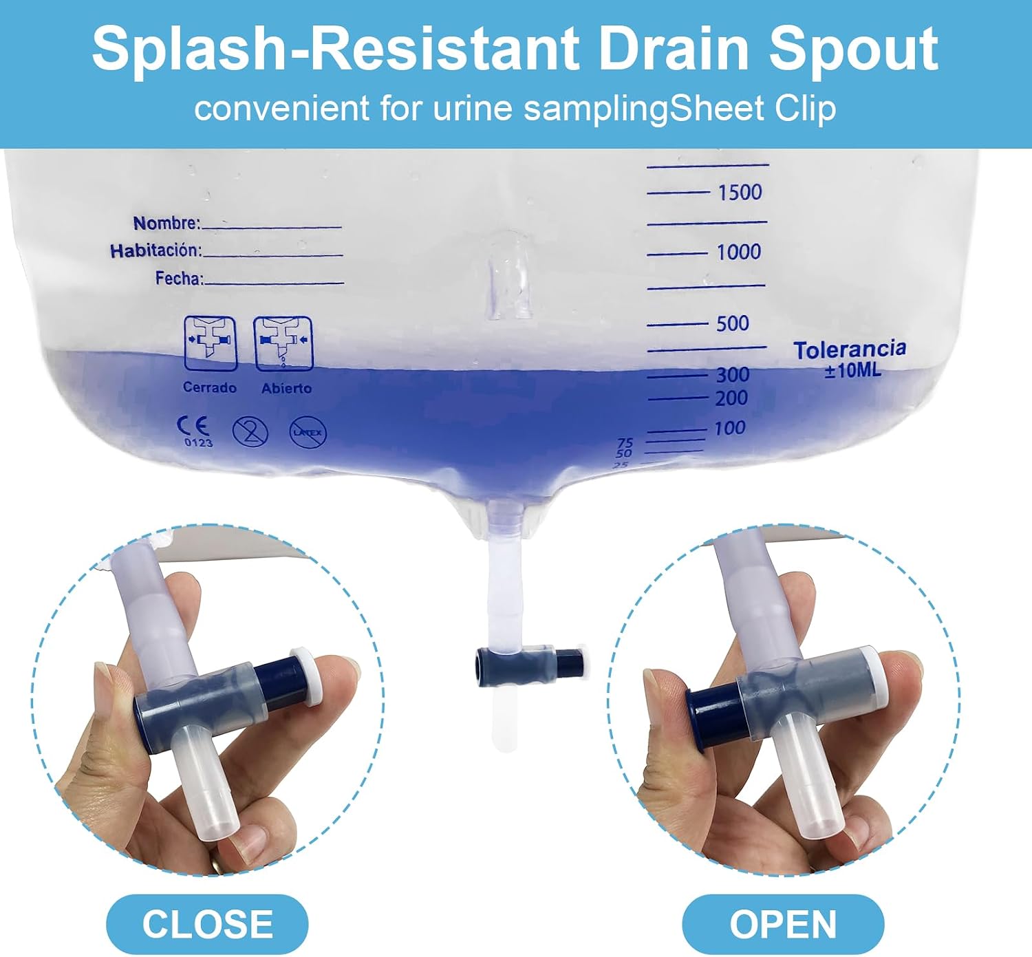 Urinary Drainage Bag with Anti-Reflux Chamber, Bedside Drainage Bag 4000 mL with 39" Drainage Tube, Hook Hanger and Clips, Large Capacity Urine Bag for Home and Hospitals, 5 Pack