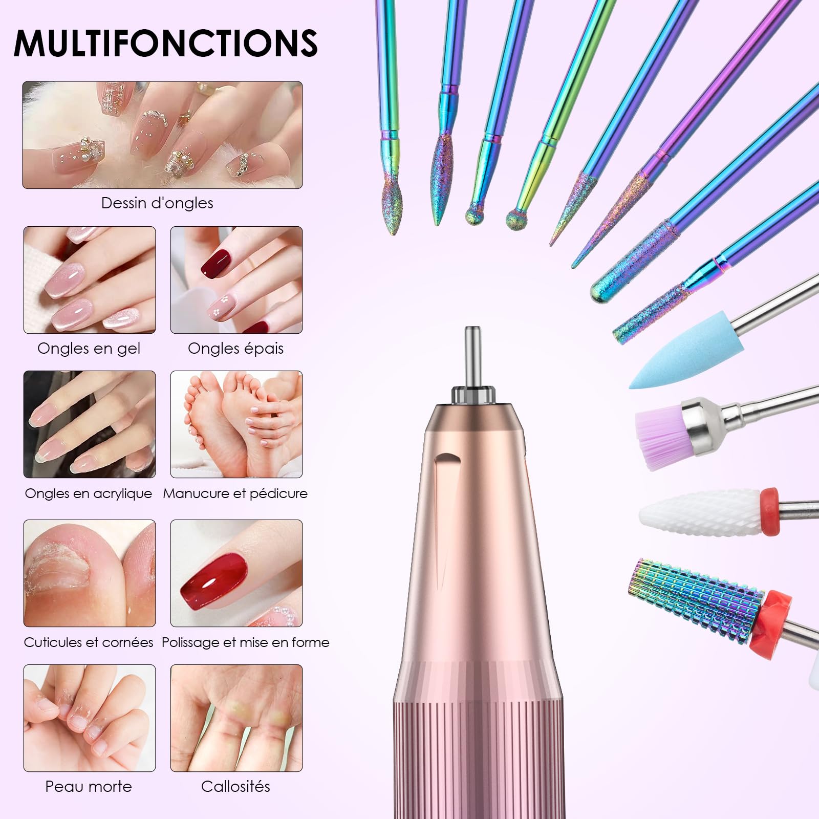 HOMEASY Ponceuse pour Ongles Professionnel: 40000 RPM Portable Lime à Ongles Électrique Rechargeable, 16 en 1 Ponceuse Ongle Avec LED Écran, Kit de Manucure Pédicure Vitesse Réglable pour Salon/Maison