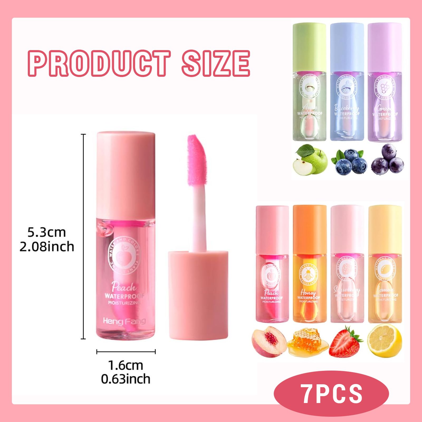 Funnaura 7 Pcs Mini Lip Oil Gloss Set, Fruit -flavored Lip Care for Teenage Girls, 7 Pcs Multicolor, 0.5 ml (Pack of 7) - Image 2