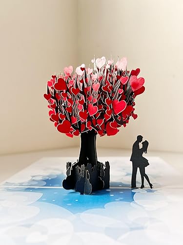 Miniatura 4 de Tarjeta de árbol de corazón desplegable 3D, tarjeta desplegable de árbol del amor hecha a mano, tarjetas emergentes 3D para el día de San Valentín,
