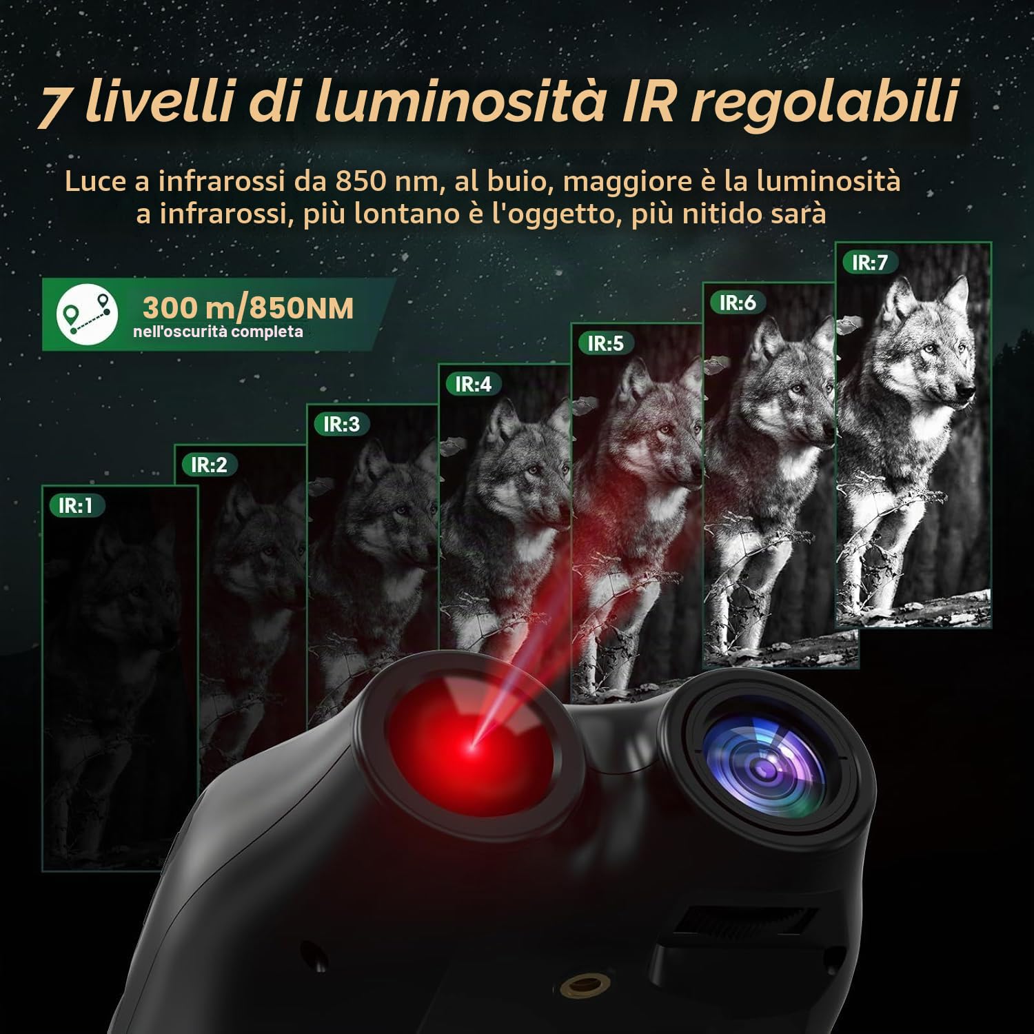 Occhiali per visione notturna, binocolo per visione notturna, visione notturna a mani libere, visione digitale a infrarossi, acquisizione di foto e video per softair, caccia, con scheda TF da 32 GB