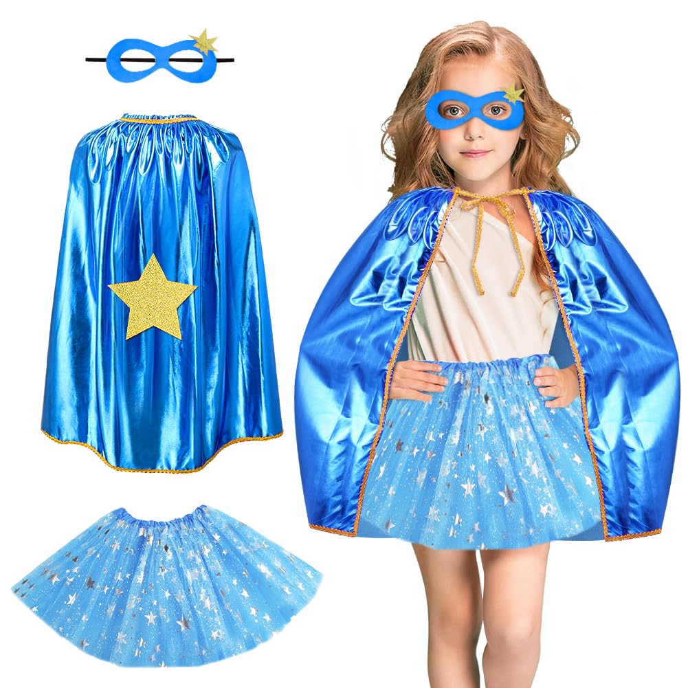 AUYAO Superheld Cape Costume Kids 2/3Pcs Kurzer Doppelseitiges Umhang mit Maske Halloween Kostüm Kinderkostüm Mädchen Junge Faschingskostüme Masquerade Kostüm Karneval Cosplay Superhelden Cape Kinder