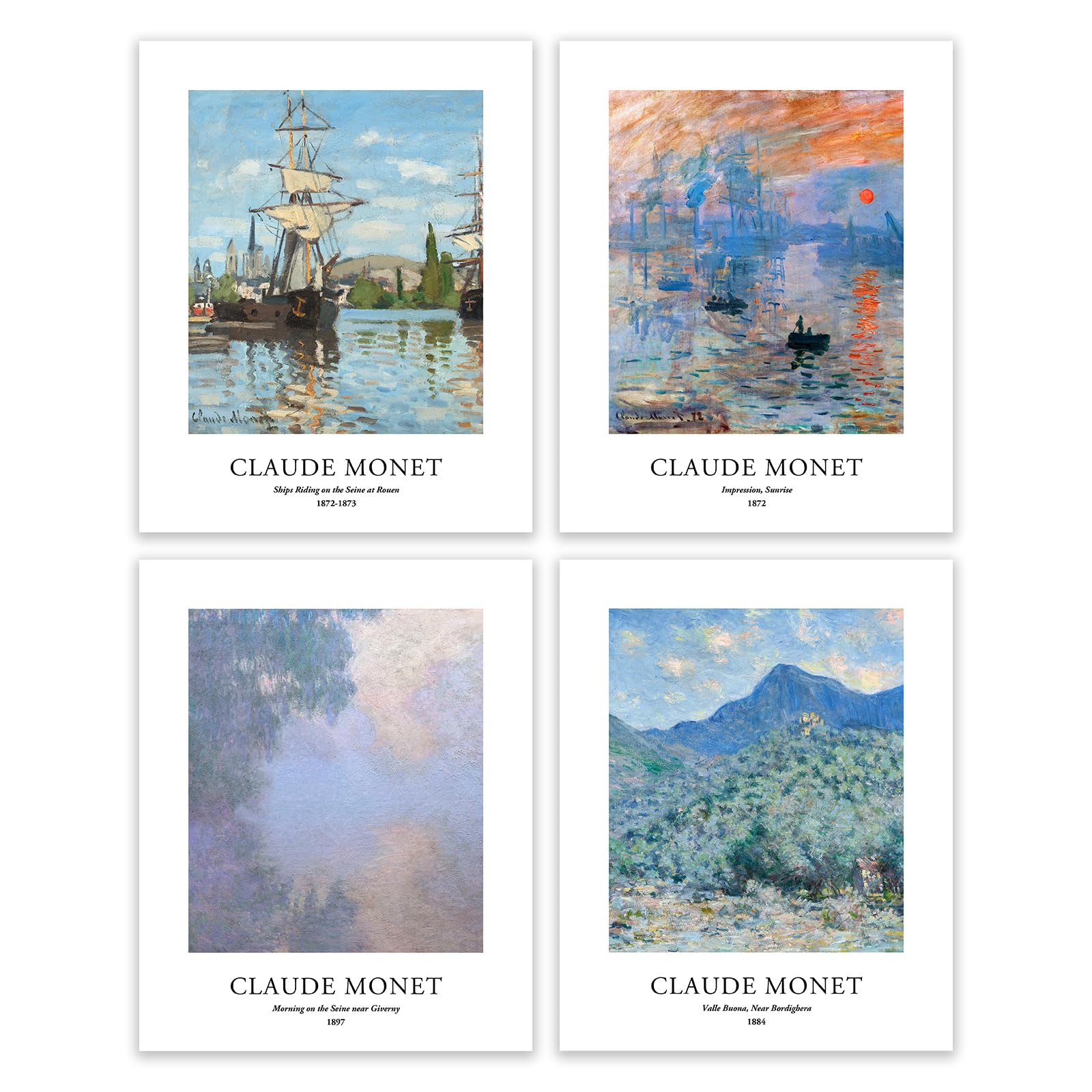 EVOLE HOME Claude Monet Art Prints, Set of 4 Wall Art, Unframed 8x10 Art Prints, Giclée Prints, Impressionism Art Poster for Home Decor, Office Wall
