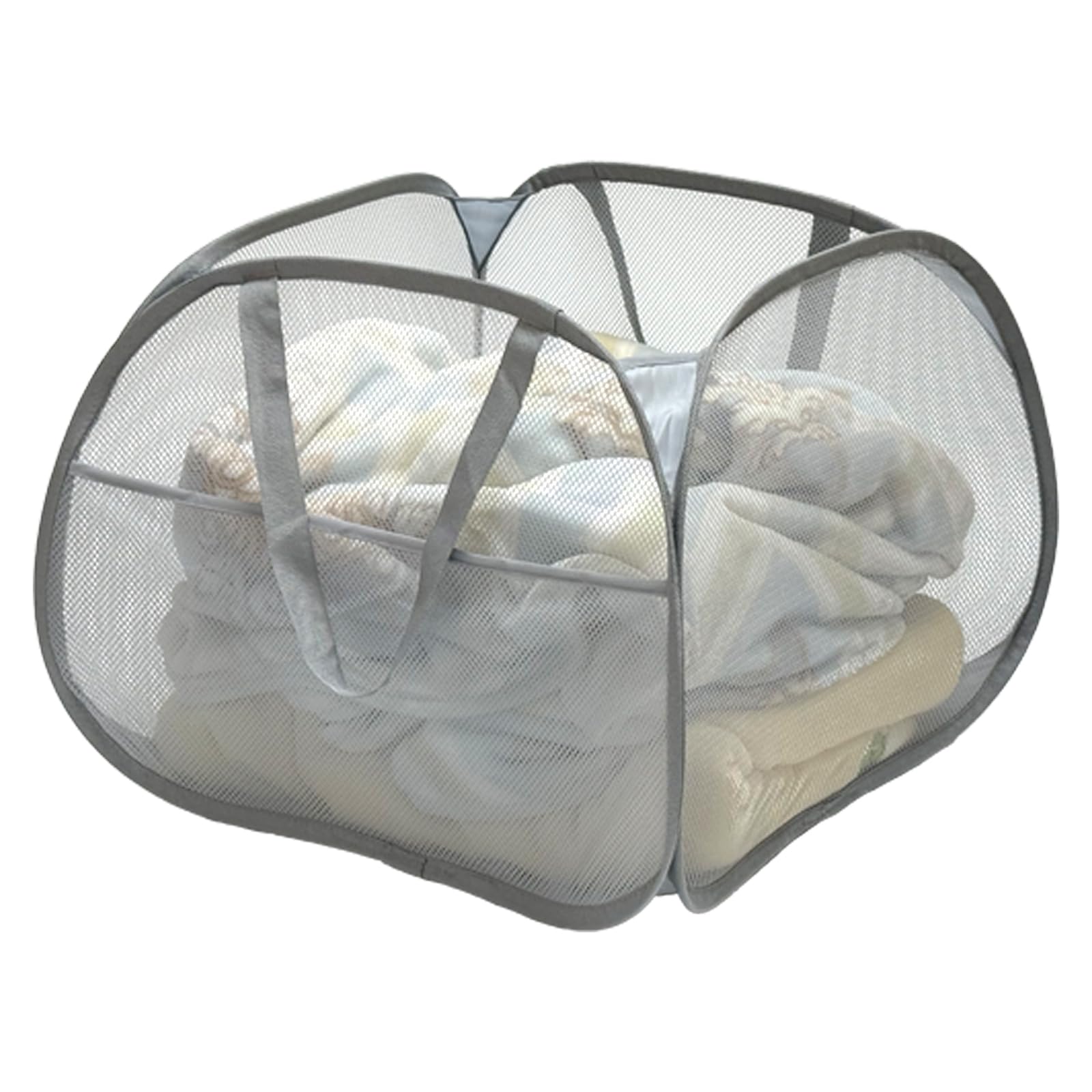Collapsible Pop-Up Mesh Laundry Hamper Basket, 90L Large Square with Wide Opening, Sturdy Handles & Side Pocket, Foldable, Breathable, Space-Saving for Laundry, Storage, Camping, Travel (Gray)