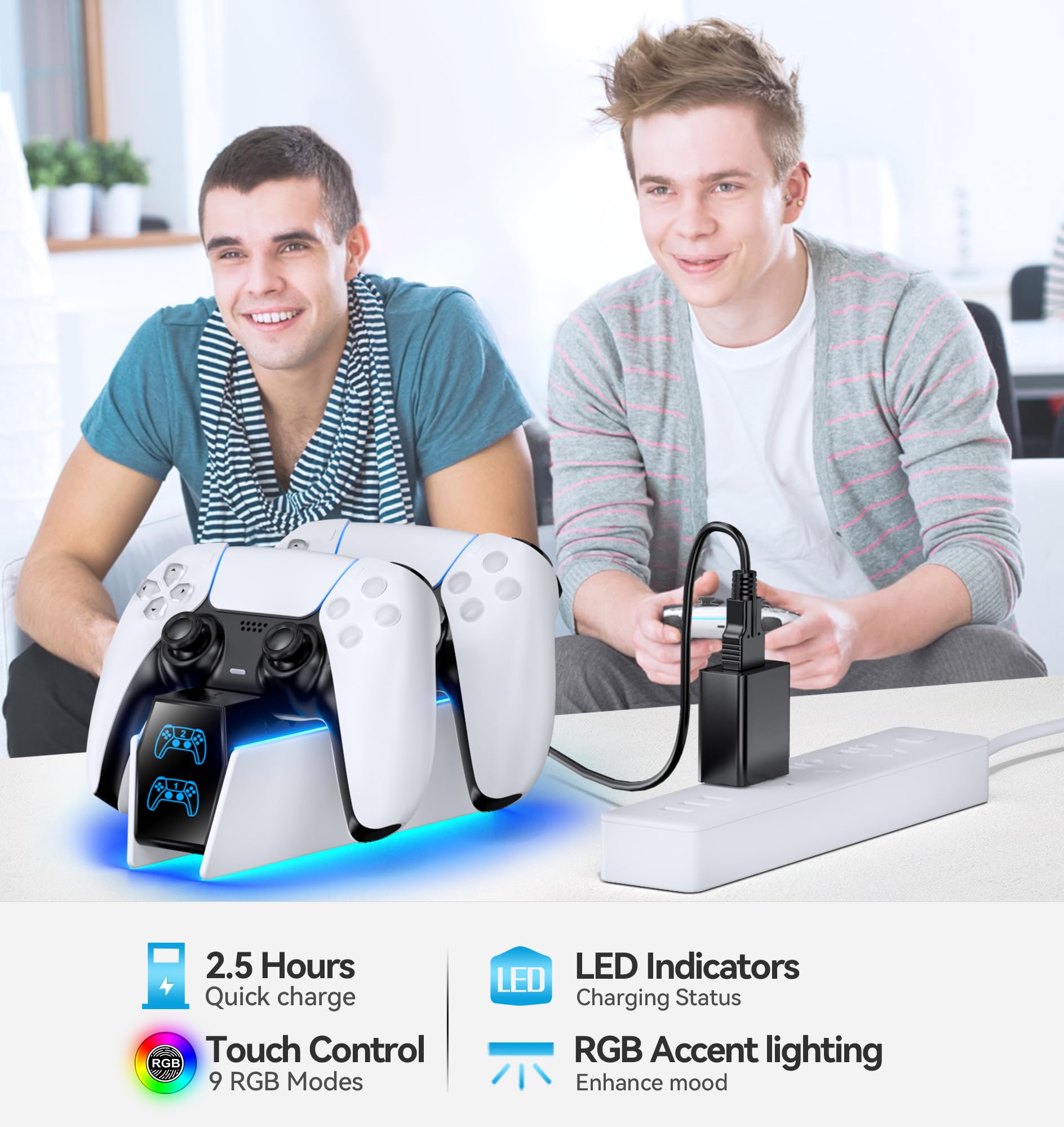 OIVO Base Ricarica PS5, 2.5H Rapida Caricatore Controller PS5 con EU-Adattatore e Indicatore LED, Caricatore Joystick PS5 per Playstation 5 Controller, Accessori PS5
