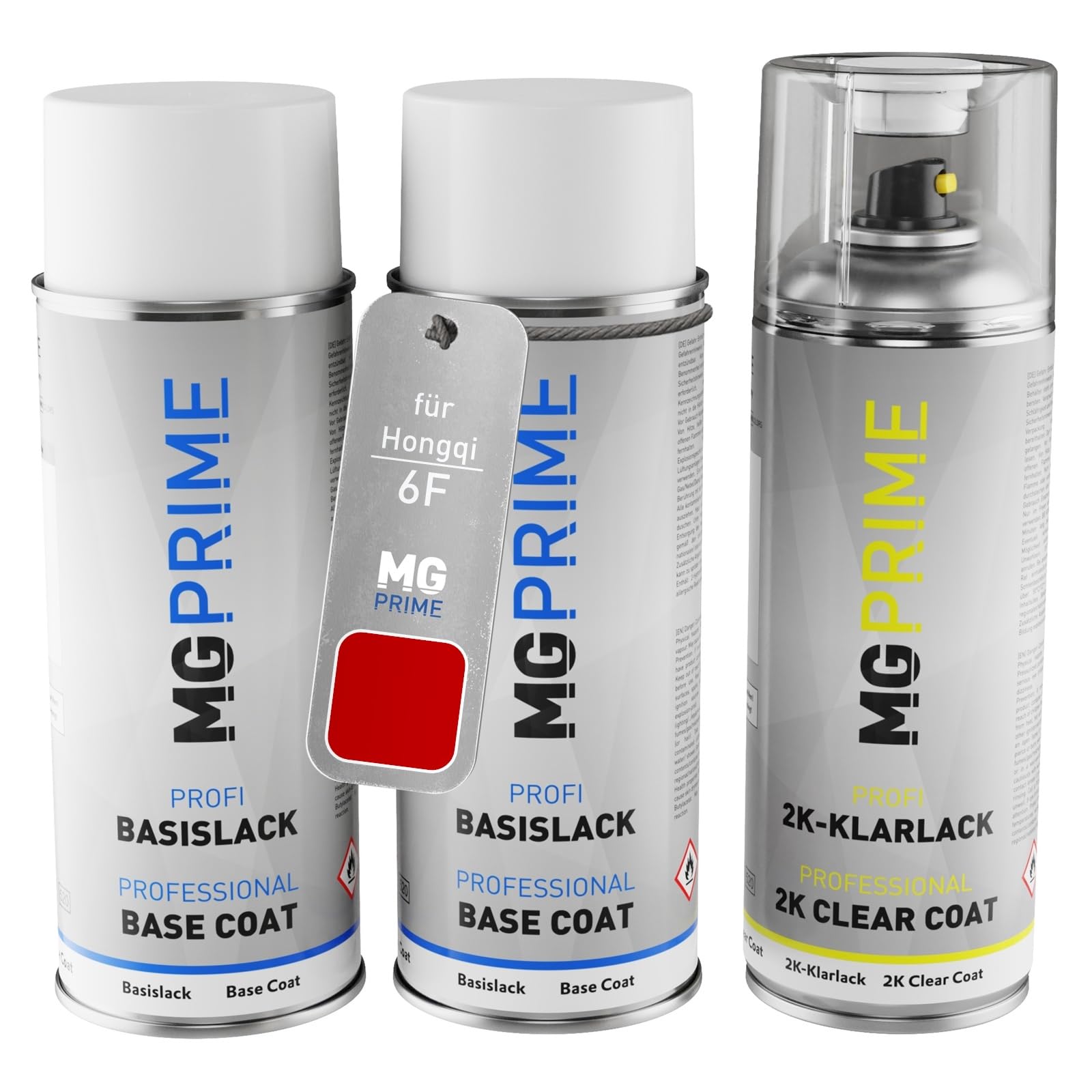 MG PRIME Vernice per auto Bombolette per Hongqi 6F Liang Zi Hong Metal. +2K | Liang Zi Hong Metallic, Kit vernice di fondo + base + trasparente 2K, bombolette spray 400ml
