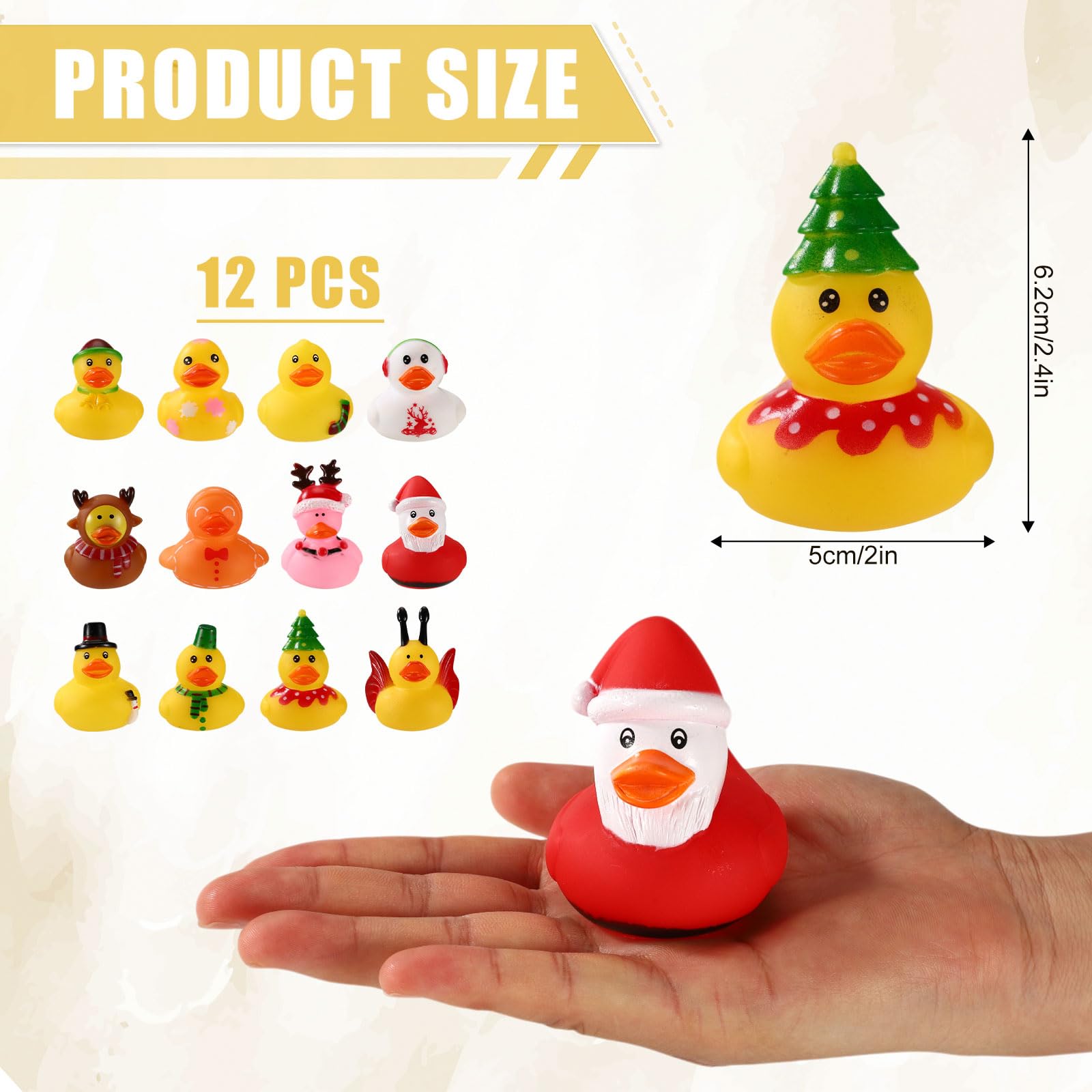 12pcs Small Ducks, Rubber Adorable Assorted Tiny Christmas Ducks Funny Christmas Themed Rubber Toys Suitable for Office Home Party Decoration Supplies - Image 3