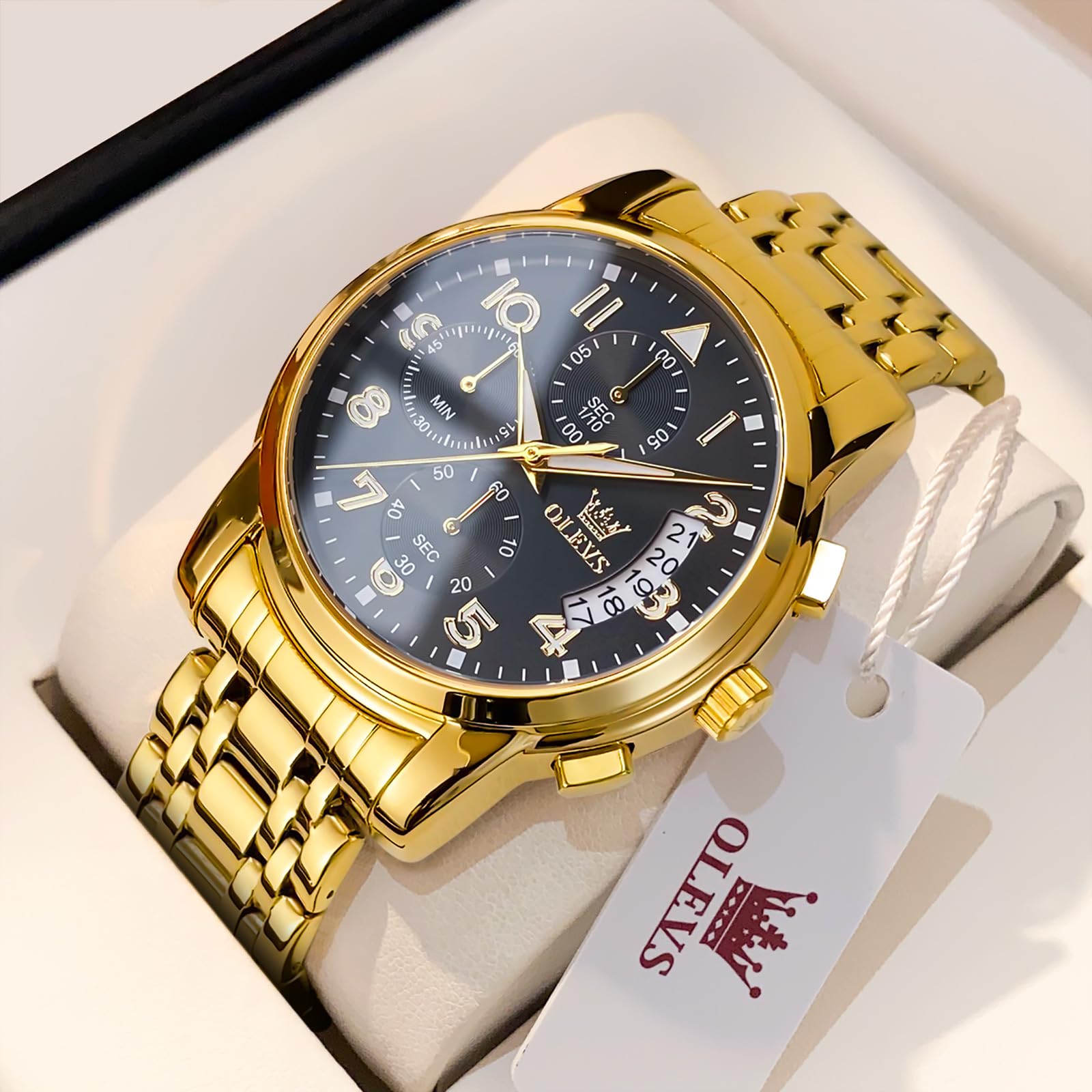 OLEVS Edelstahl Herrenuhren Chronograph Modern Quarz Analog Armbanduhr Herren mit Datum Diamant Leuchtende Uhren Herren Metallarmband Geschenke für Männer