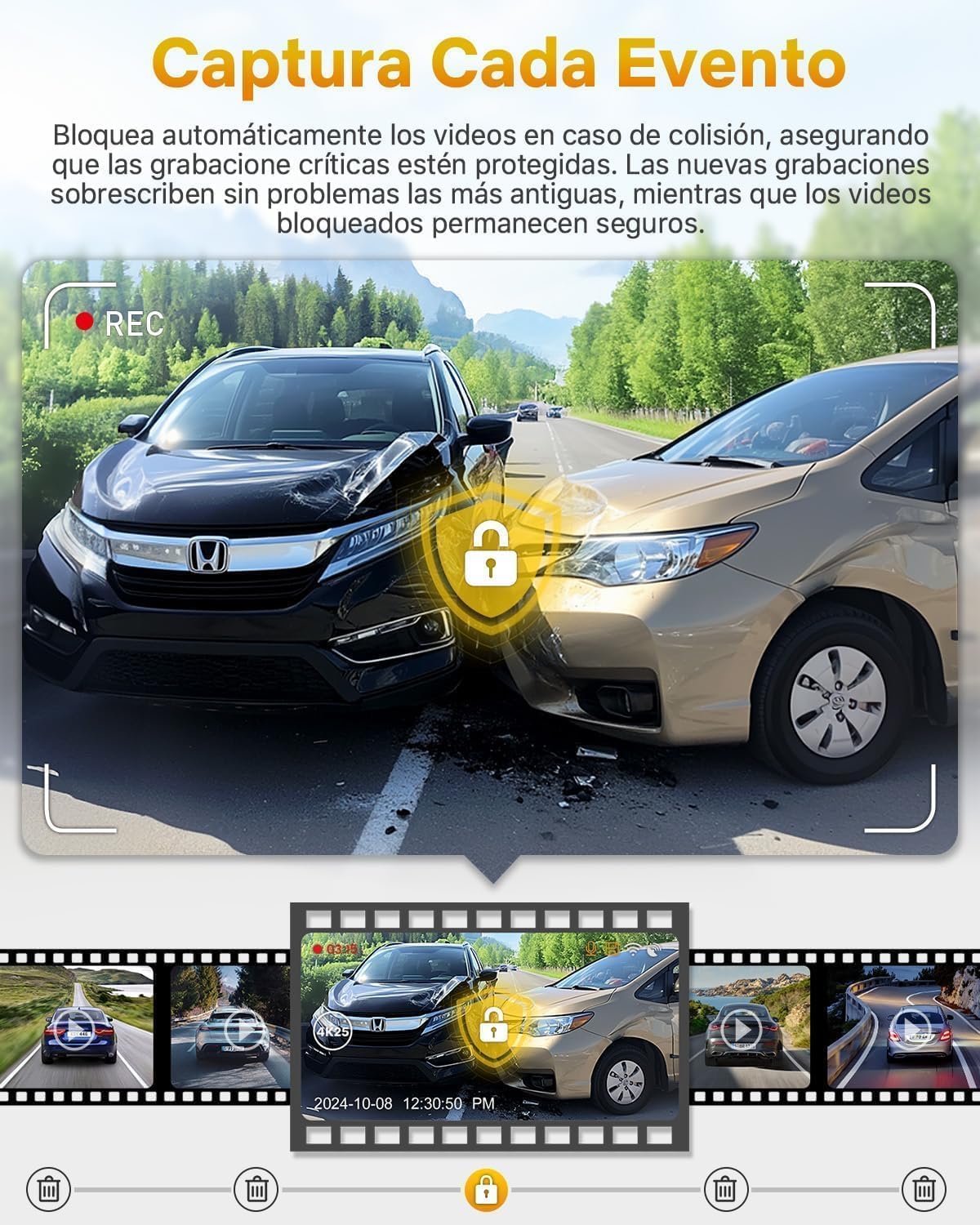 GKU 4K Dashcam WiFi con Tarjeta 64GB, Dash CAM Coche UHD 2160P, Cámara Coche Gran Angular 170°, Visión Nocturna WDR, App, Sensor G, Grabación en Bucle, Aparcamiento 24H, hasta 256GB