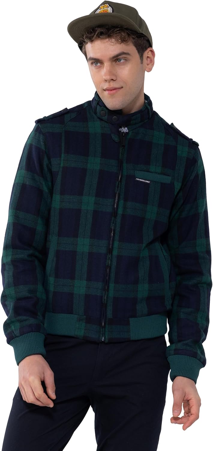 Members Only Men's Winter Outwear Wool Iconic Racer Jacket Coat | Flannel Wool Jacket Men | Wool Lined Jacket Men - Green