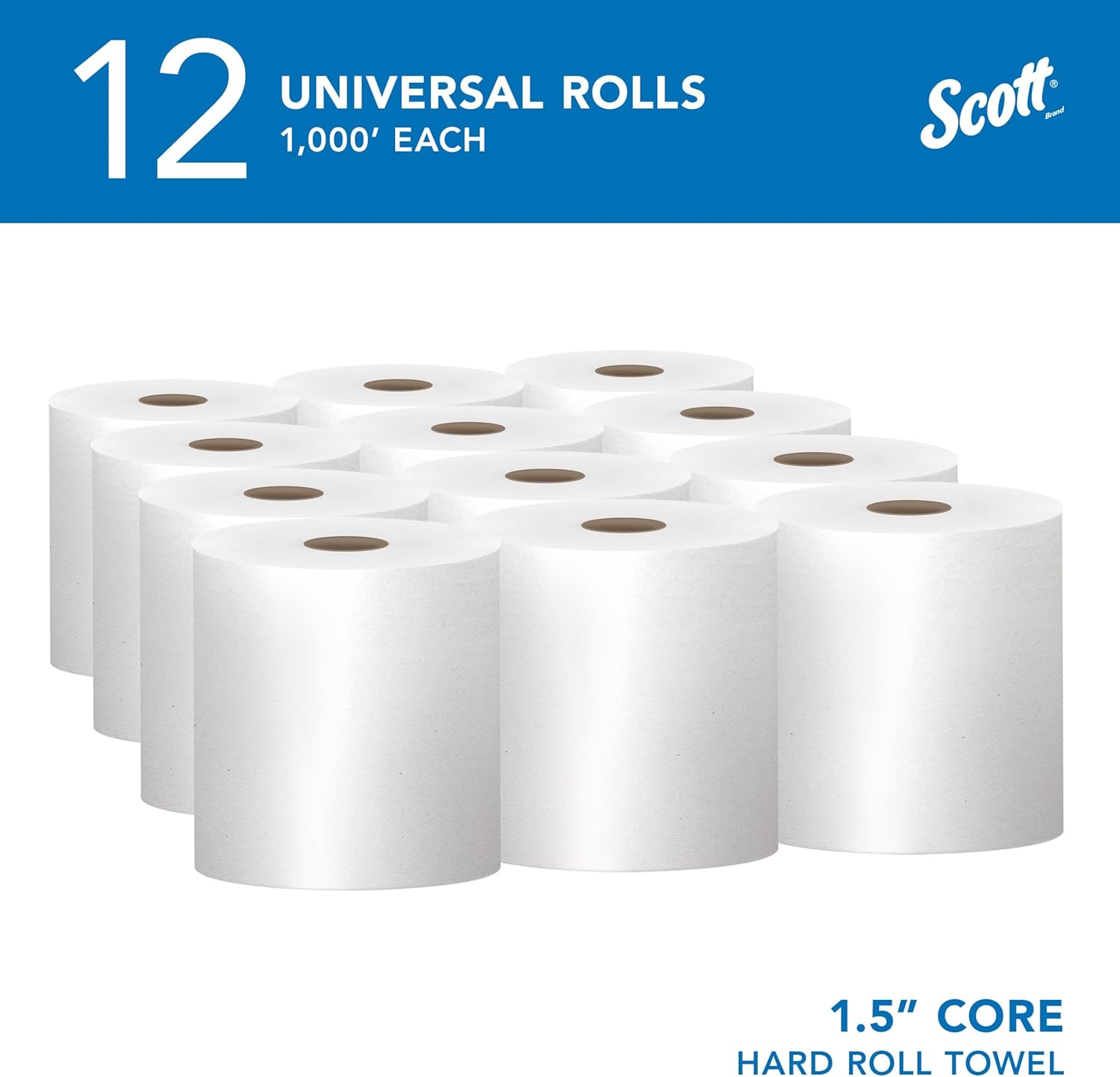 Scott Professional Essential Universal High-Capacity Hard Roll Paper Towels, Bulk (01000), Hardwound 1.5" Core, Absorbency Pockets, White (12 Rolls at 1,000' Each, 12,000'/Case)