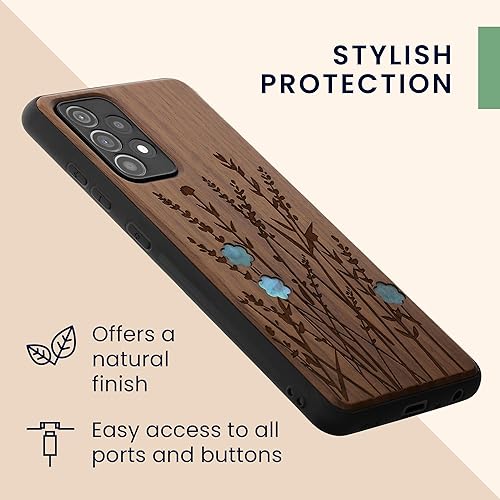 Miniatura 5 de kwmobile Funda de madera compatible con Samsung Galaxy A52  A52 5G  A52s 5G - Funda - Funda - Flores silvestres perla marrón oscuro