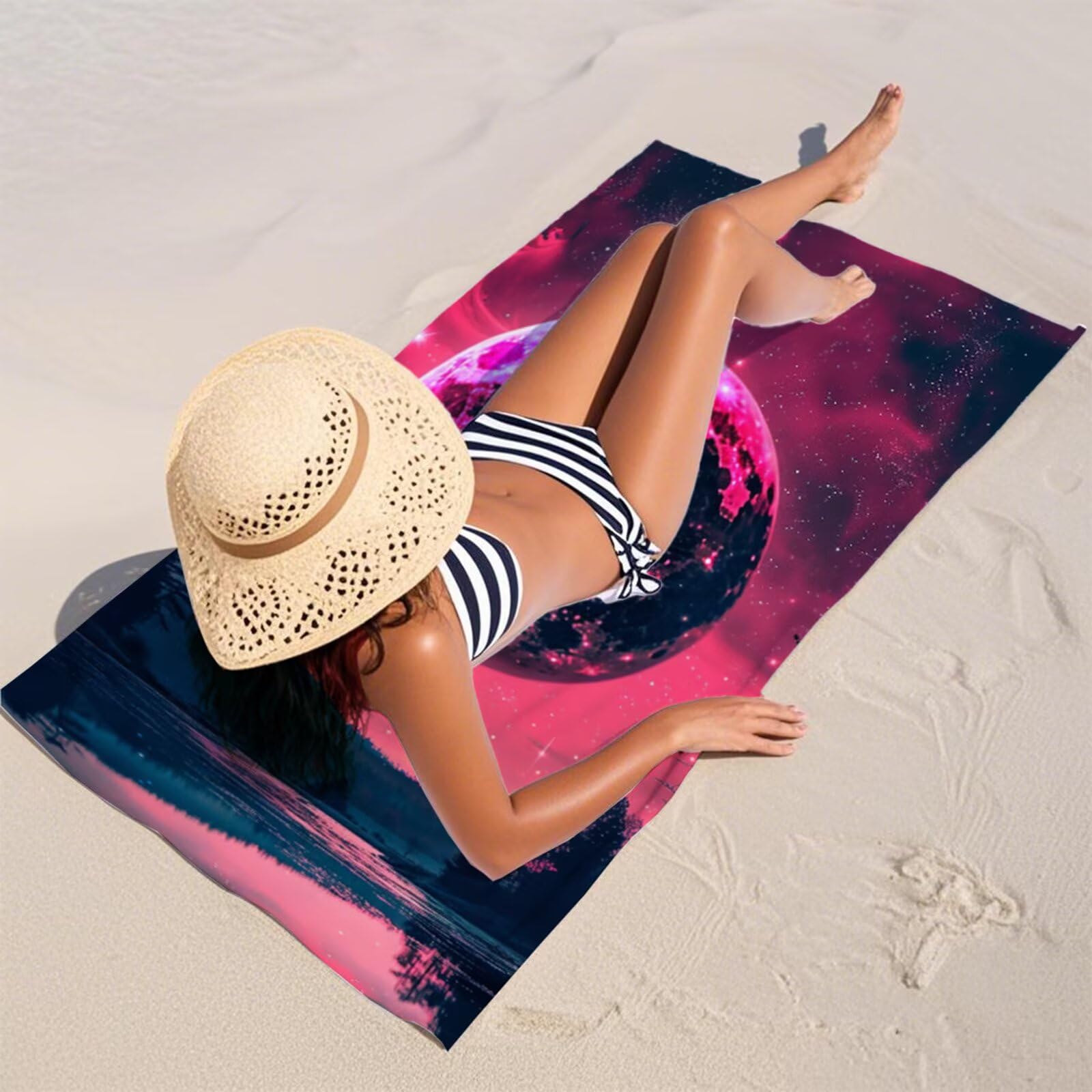Ręcznik plażowy z mikrofibry gwiaździste niebo planeta ręczniki plażowe dla dorosłych, 220 x 100 cm, duży ręcznik do jogi, szybkoschnący, bez piasku, miękki, kompaktowy, lekki ręcznik podróżny do