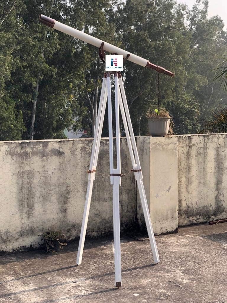 Floor Standing Brass Antique with White Leather Anchormaster Telescope 65"