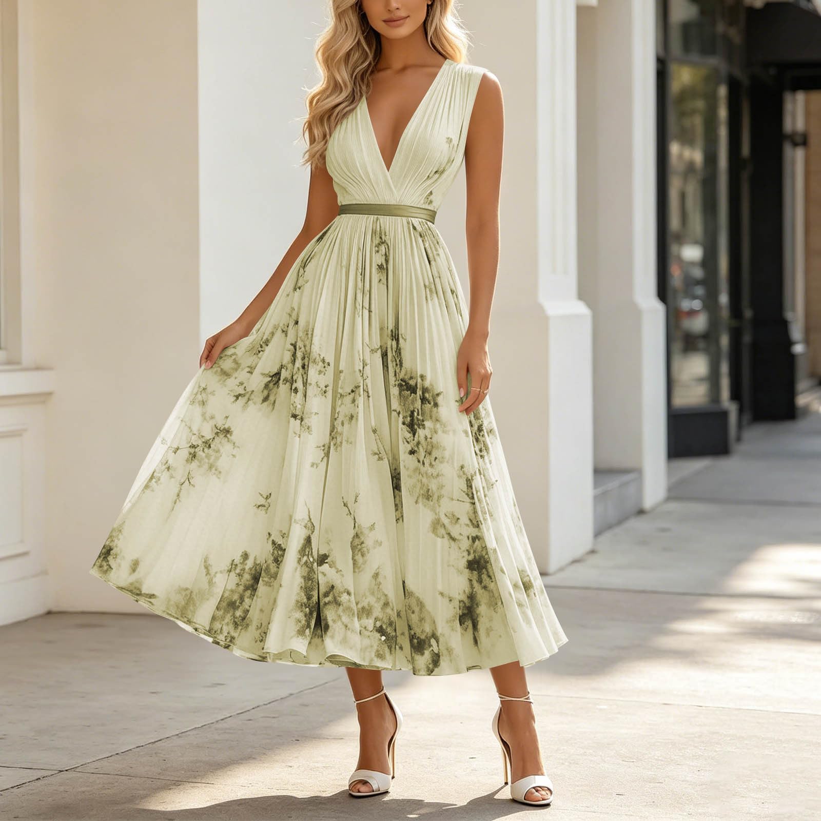 Abendkleider Damen Lang,V-Ausschnit ärmellos Kleid Hochzeitsgast Damen Midi Elegant Lange Cocktailkleider Festlich Abiballkleider Mit Gürteltaschen Vokuhila Partykleid Bodycon Formelle Etuikleid