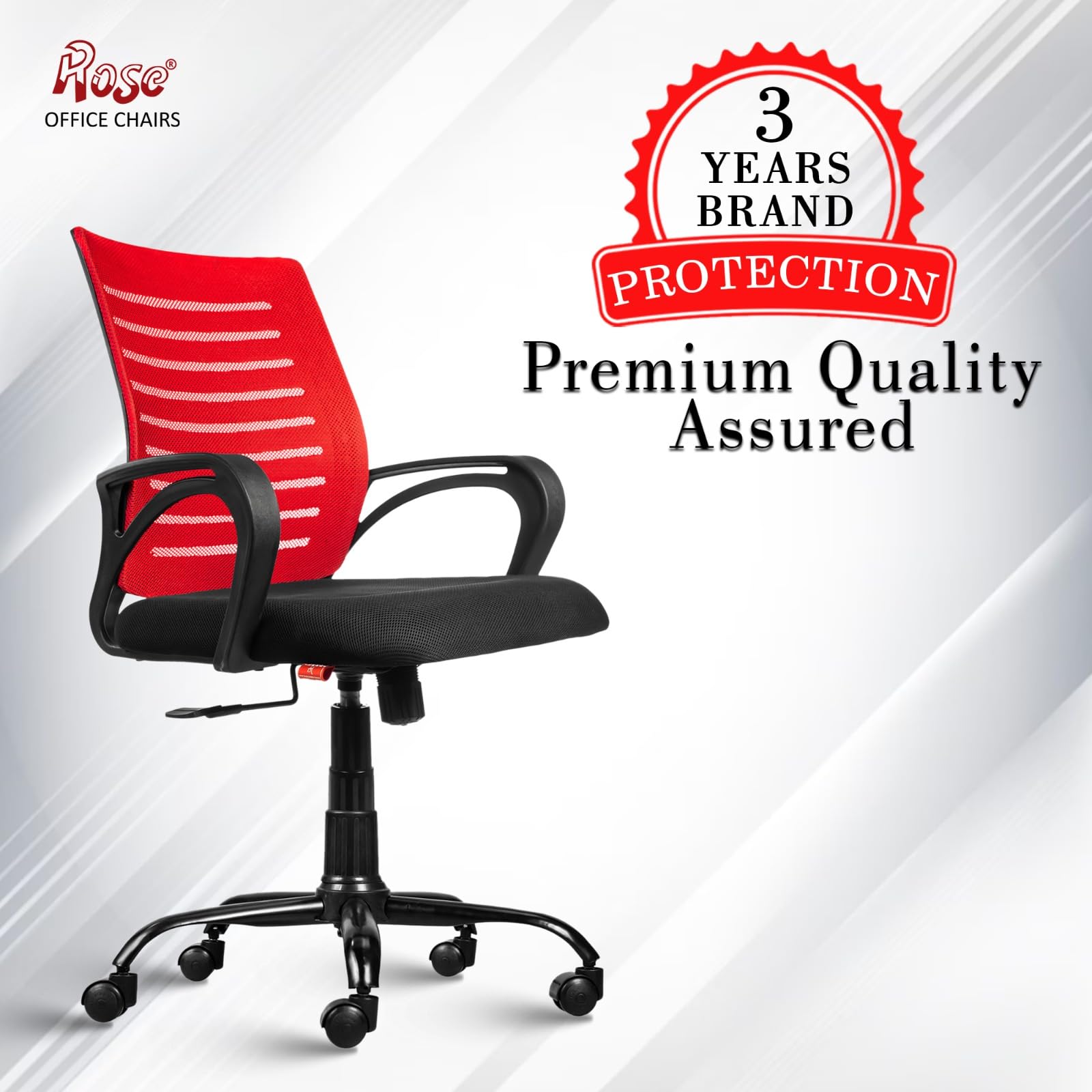 ROSE® Elite | 3 Years Brand Warranty | Ergonomic Office Chair, Study, WFH, Revolving, Rolling, Desk, Task, Laptop, Student Chair (Red, Elite Classic MB) 1