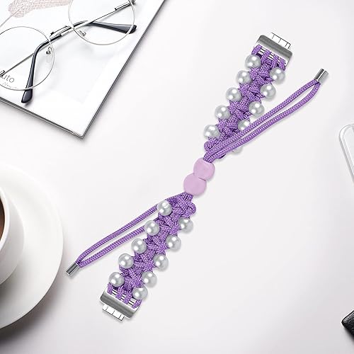 Miniatura 5 de FitTurn Lindas bandas de nailon compatibles con Fitbit ACE 3ACE 2 para niños, cuerda de perlas pequeña, ajustable, correa de nailon trenzado,