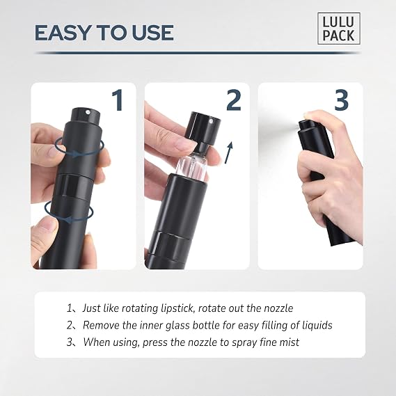 Lulupack Perfume Atomizer Refillable Travel Bottle: Cologne Portable Sprayer for Men - Mini Spray Empty for Refill - 1oz Large Size Black