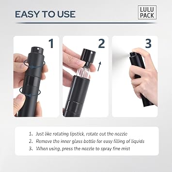 Lulupack Perfume Atomizer Refillable Travel Bottle: Cologne Portable Sprayer for Men - Mini Spray Empty for Refill - 1oz Large Size Black