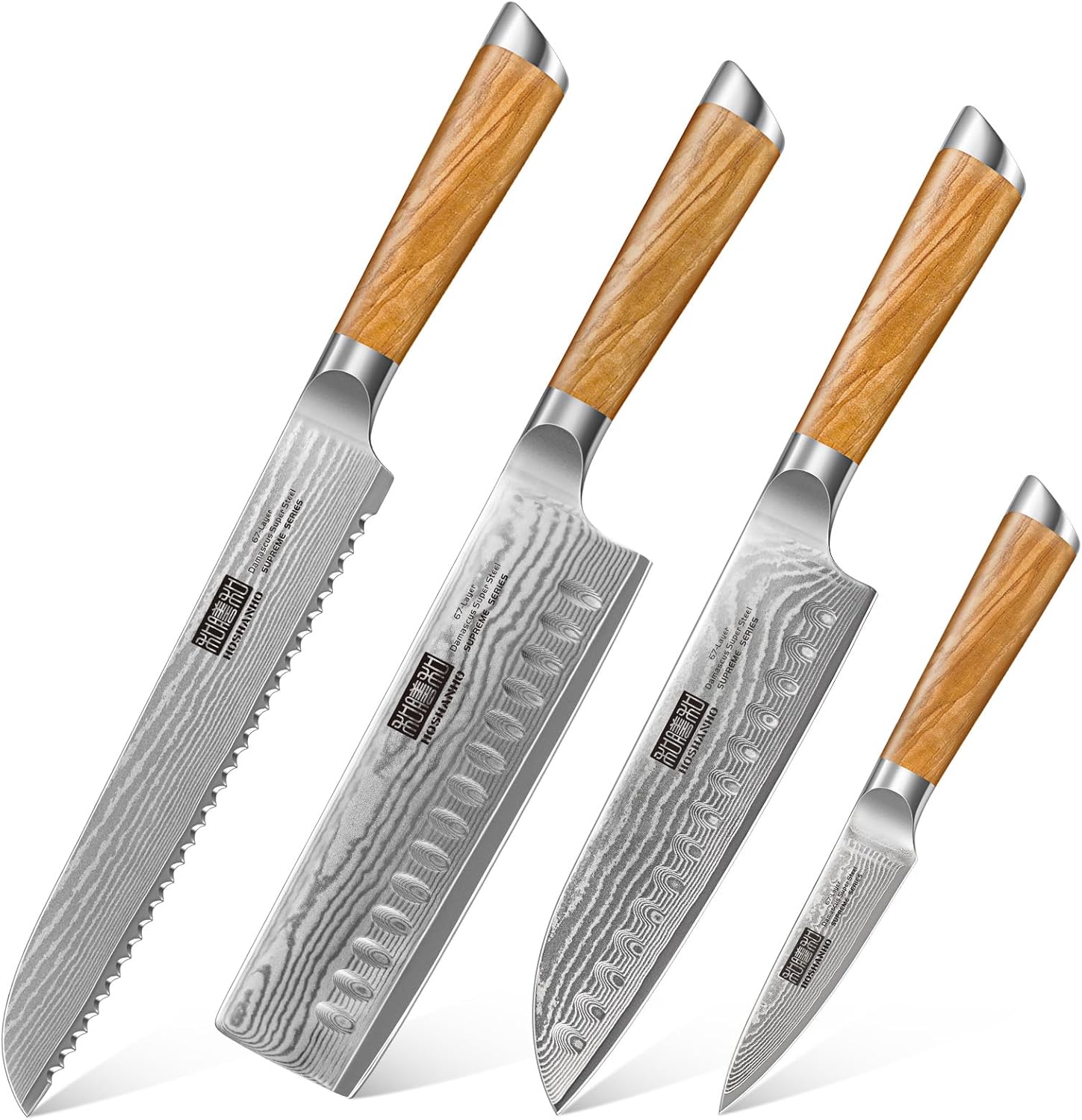 HOSHANHO Professional Damascus Ultra Sharp Paring & Santoku & Nakiri & Bread Knife