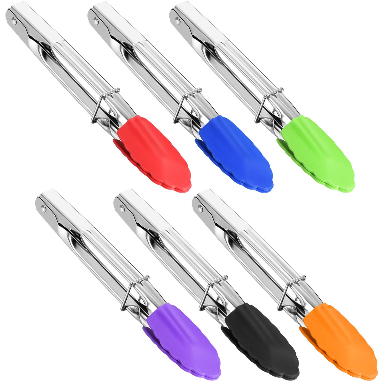 6 pinzas de silicona de 7 pulgadas, pinzas pequeñas de bloqueo de metal para cocinar a la parrilla, 6 colores 2