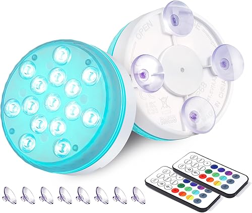 BOENLU Luces LED sumergibles, control remoto, 15 luces LED RF para estanque, multicolor, IP68, impermeable, luz de té subacuática para luces para