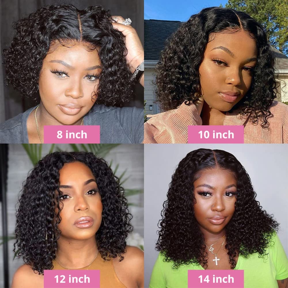 Curly Bob Wig Human Hair Deep Curly Wigs for Black Women 13x4 Lace Front Bob Wigs Human Hair Short Curly Bob Wig with Natural Hairline 10 Inch